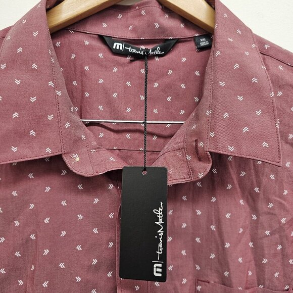 TRAVIS MATHEW Shirt XXL NOT YOUR BEST Short Sleeve Button Up Heather Ruby NEW - Picture 3 of 9